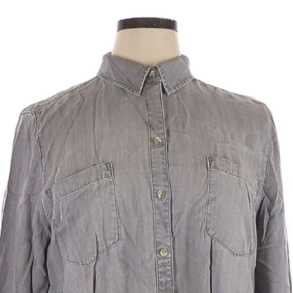 Chico's Gray Stone Wash Shirt Long Tab Sleeve Collared Button Down Tencel Sz 3 - Picture 4 of 9